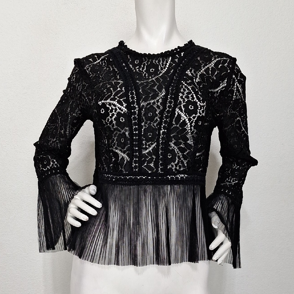Blue B Collection Black Lace Romantic Whimsigoth Fairy Bell Sleeve Blouse Size L